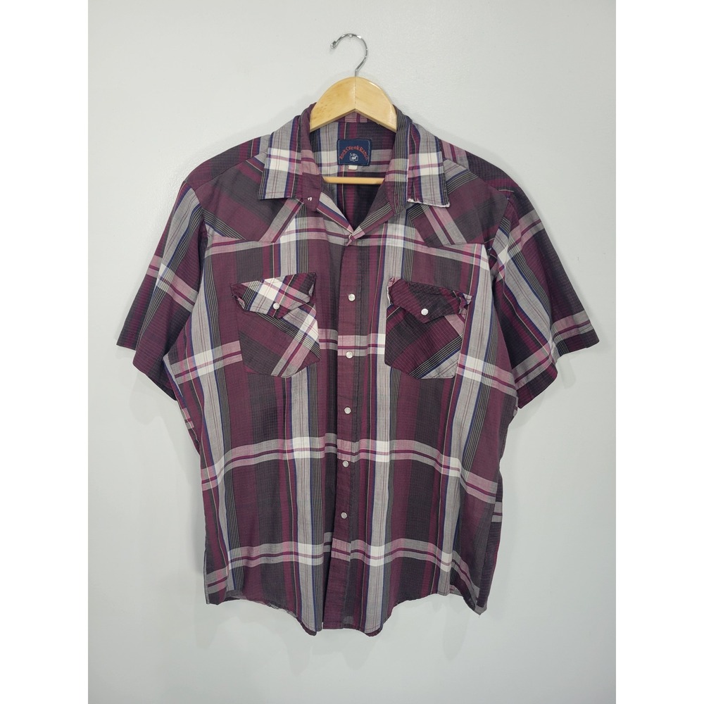 Rock Creek Ranch Mens Short Sleeve Western Snap Plaid Shirt Burgundy‎ Grey XL